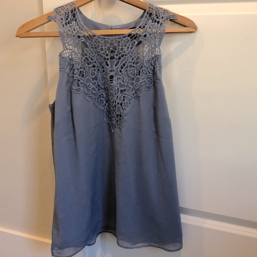 Dusty blue banana republic sleeveless top with lace detail